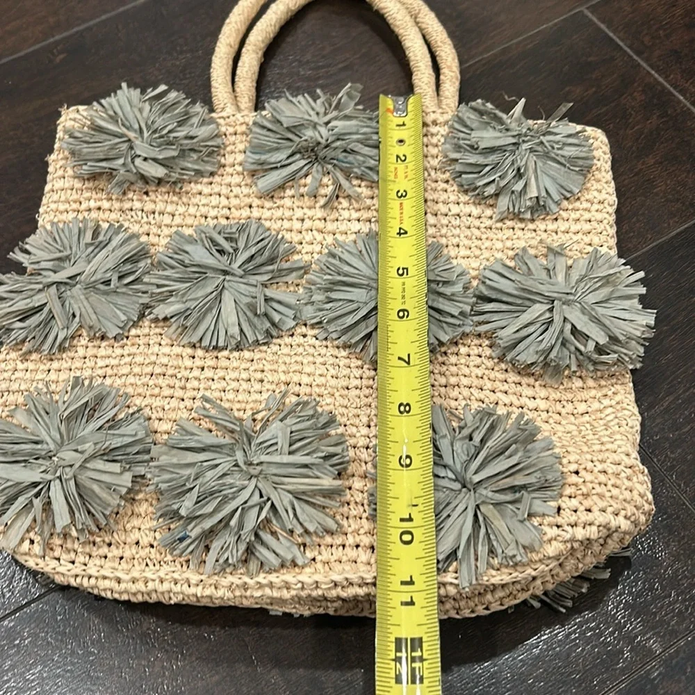 The Little Market Straw Bag Gray Beige Handbag PomPom New without Tags